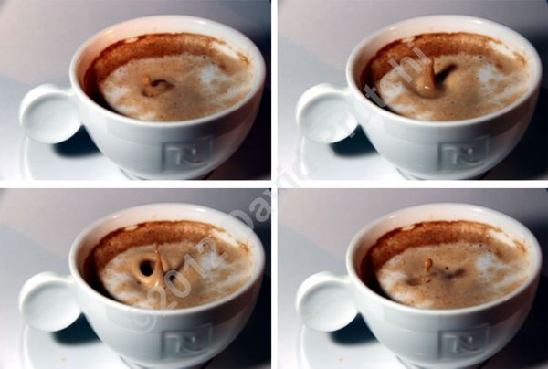 Drop entering cup of coffee. High-speed photography using an implantable pacemaker