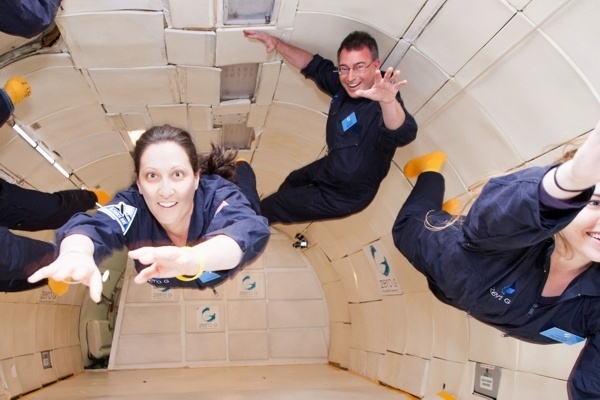 David and Dorith Prutchi floating in Zero G on board the G Force One airplane