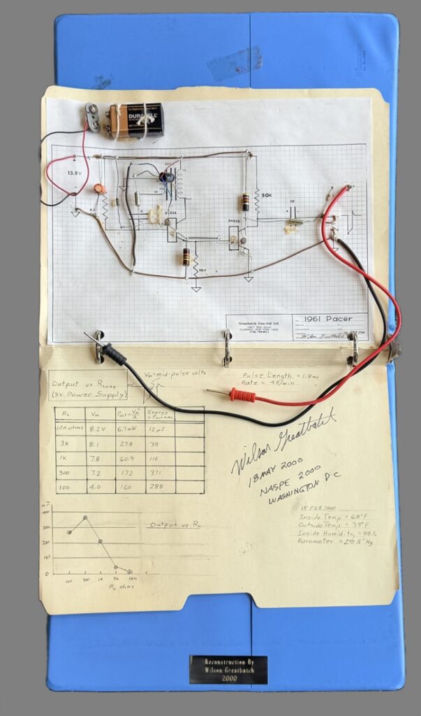 Wilson Greatbatch's prototype circuit of 1961 pacemaker on manila envelope